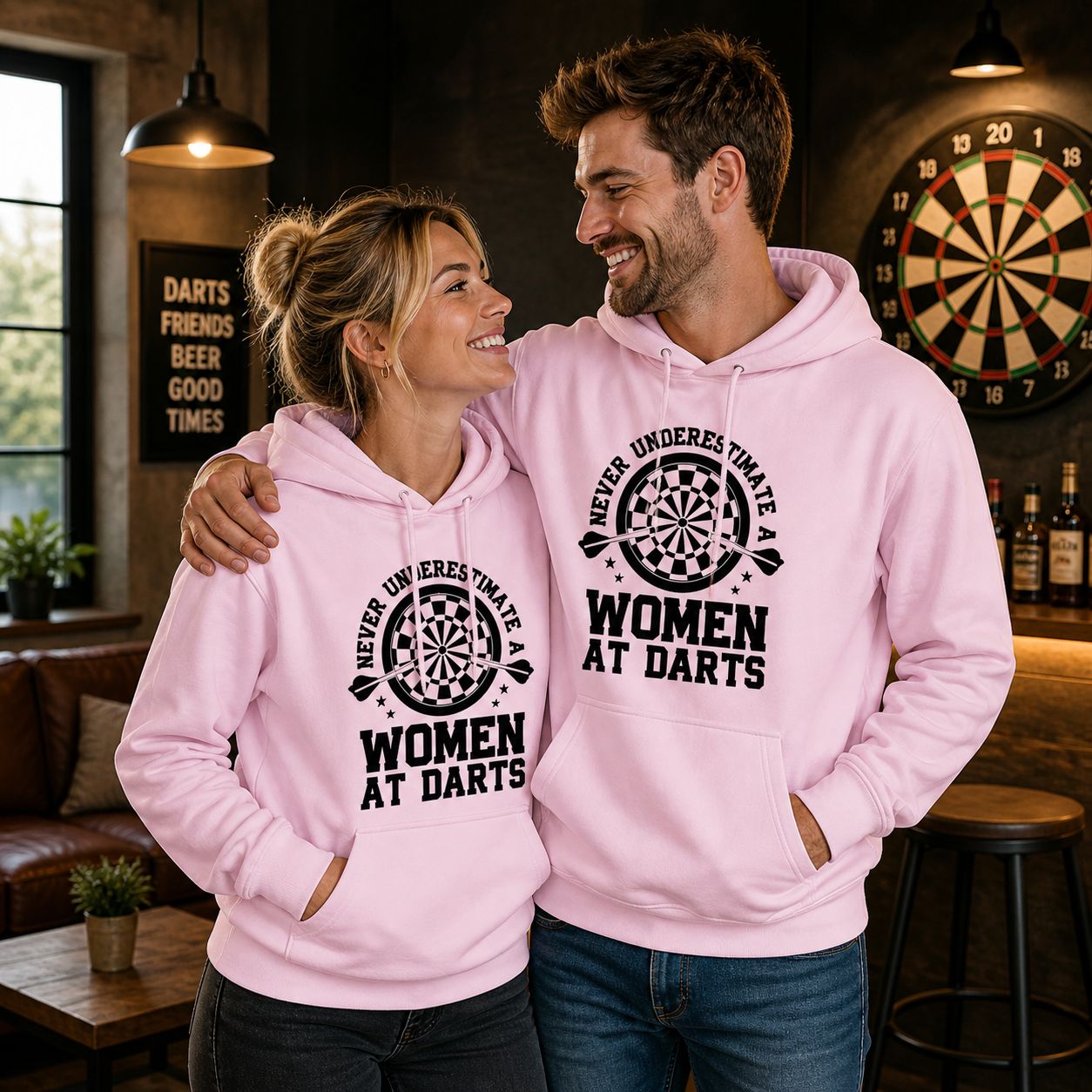Never Underestimate A Woman At Darts Hoodie – Funny Darts Hoodie – Unisex Cadeau voor Darts Spelers