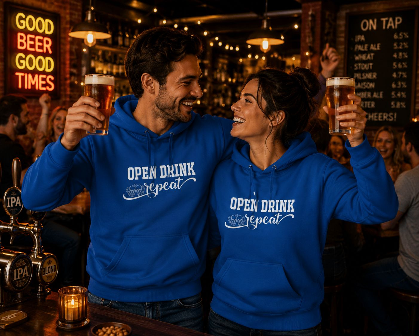 Open Drink Repeat Hoodie – Funny Bier Hoodie voor Bierliefhebbers