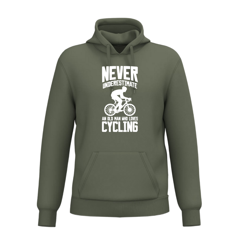 NEVER UNDERESTIMATE AN OLD MAN WHO LOVES CYCLING(verschillende kleuren)