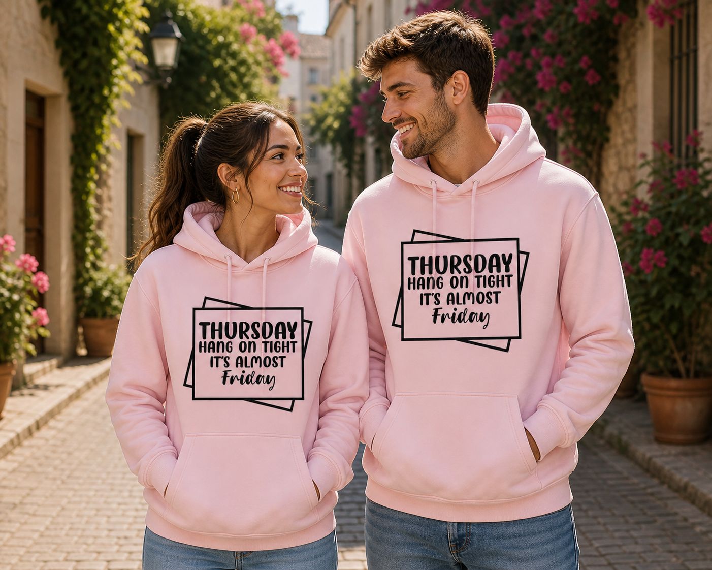 Funny Hoodie “Thursday – Hang On Tight, It’s Almost Friday” – Gezellige Hoodie voor Weekend Countdown &amp; Humor