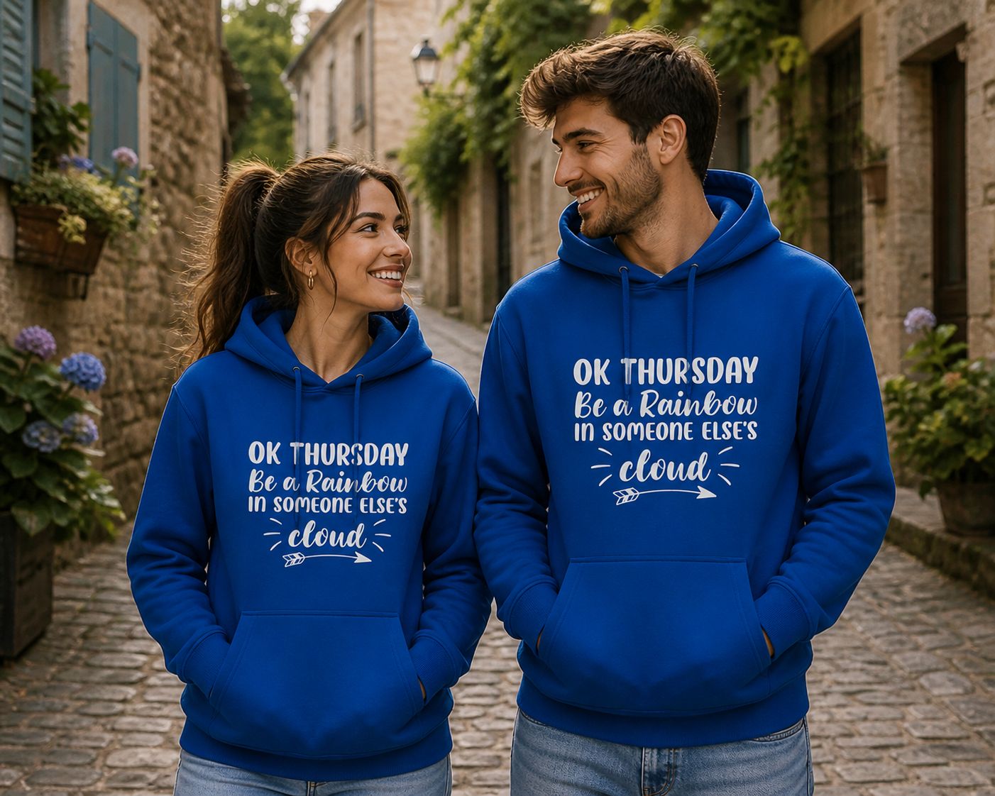 Inspirerende Hoodie “OK Thursday, Be A Rainbow In Someone Else’s Cloud” – Positieve Hoodie met Mooie Quote