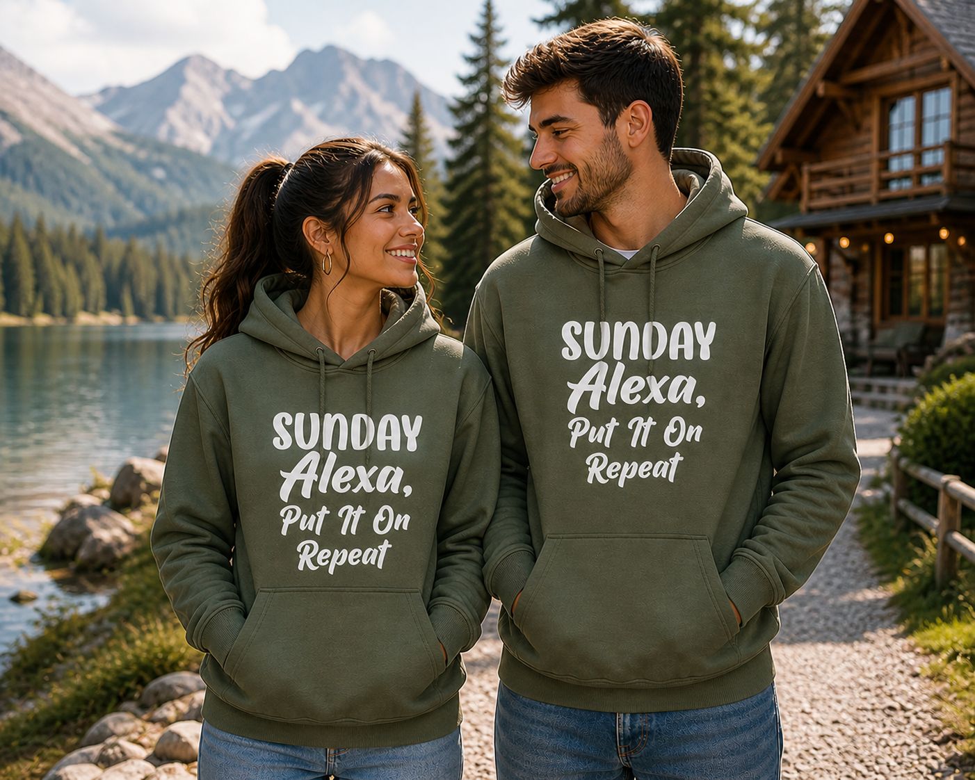 Funny Hoodie “Sunday – Alexa, Put It On Repeat” – Cozy Hoodie voor Relaxte Zondagen &amp; Chill Vibes