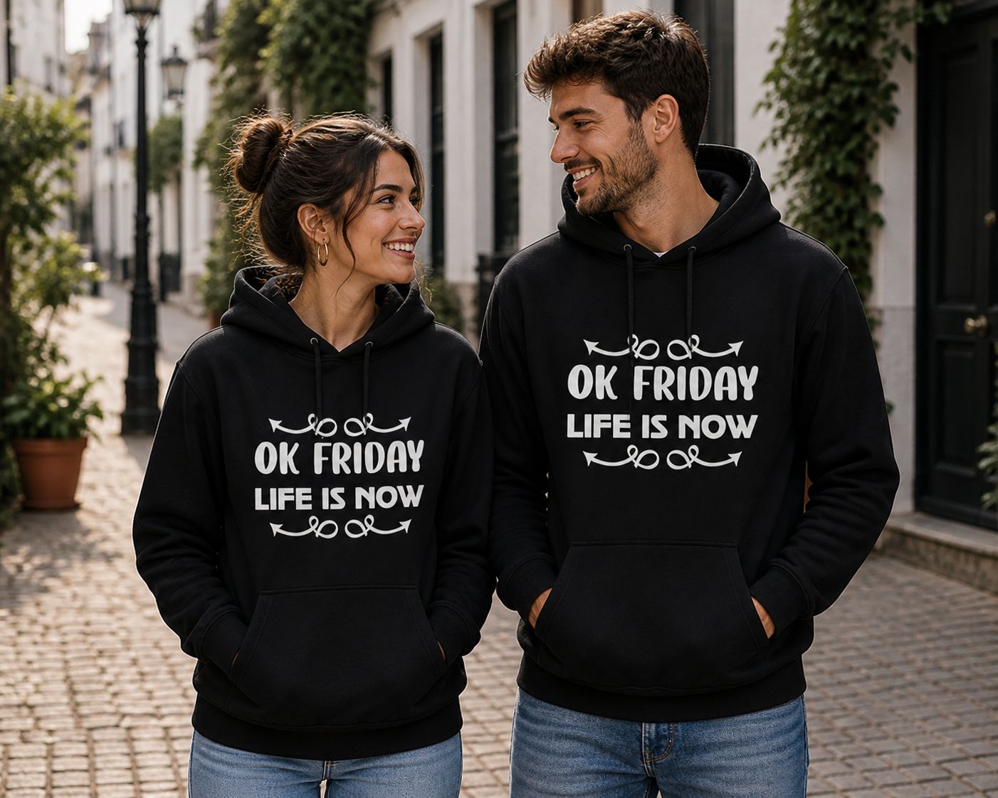 Motiverende Hoodie “OK Friday, Life Is Now” – Trendy Hoodie met Positieve Quote &amp; Weekend Vibes