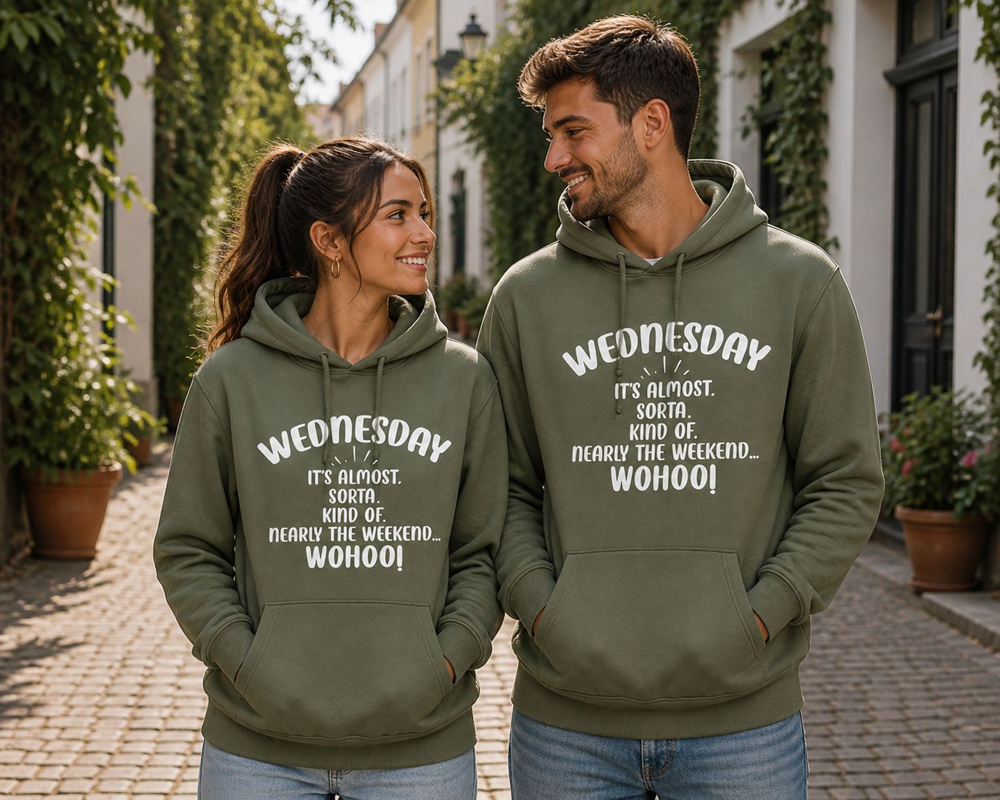 Funny Hoodie “Wednesday – It’s Almost, Sorta, Kind Of, Nearly The Weekend Woohoo” – Grappige Weekend Countdown Hoodie