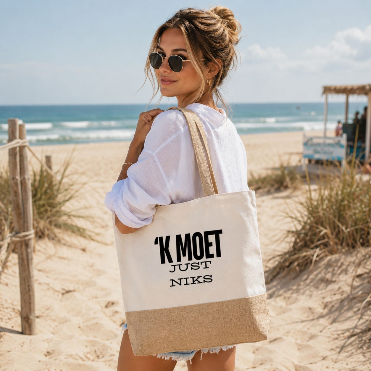’K Moet Just Niks Strandtas – Grappige Vlaamse Strandtas Met Tekst – Originele Zomertas Voor Vakantie Of Strand