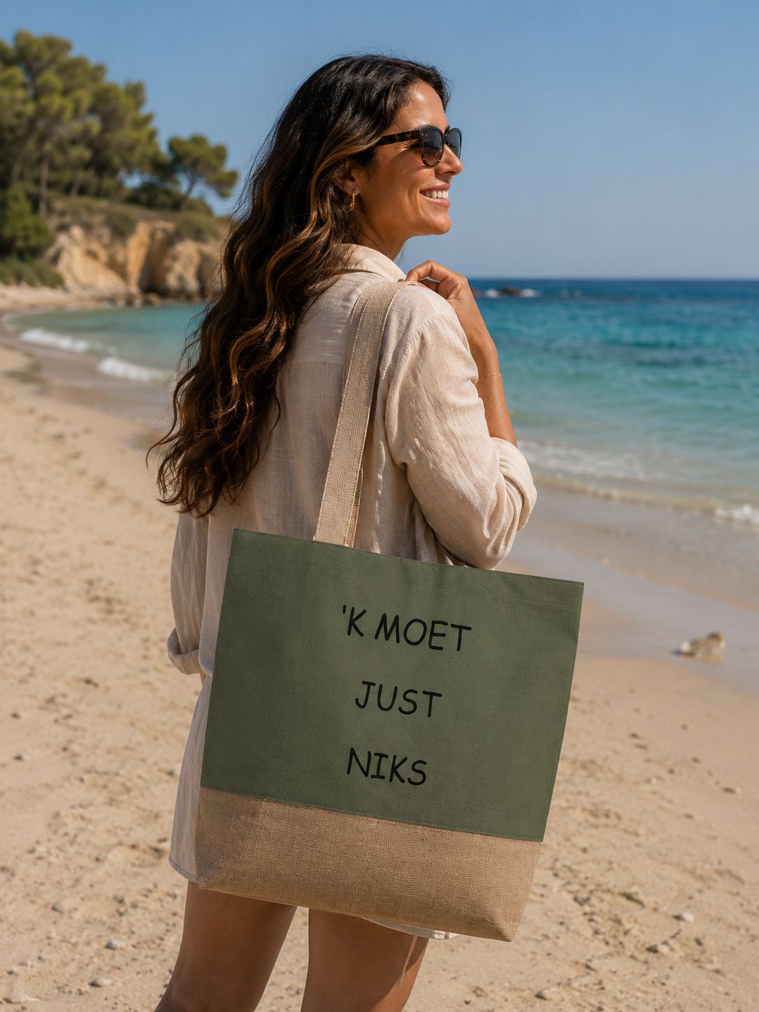 ’K Moet Just Niks Strandtas – Grappige Vlaamse Strandtas Met Tekst – Originele Zomertas Voor Vakantie Of Strand