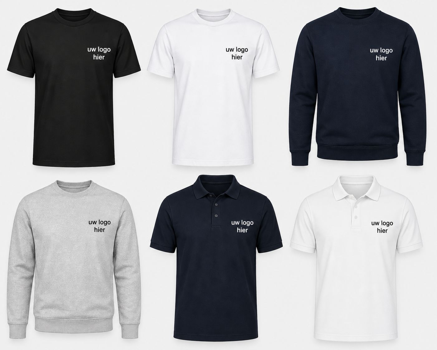 Kledij Pakket – 2 T-shirts, 2 Sweaters &amp; 2 Polo’s met Logo