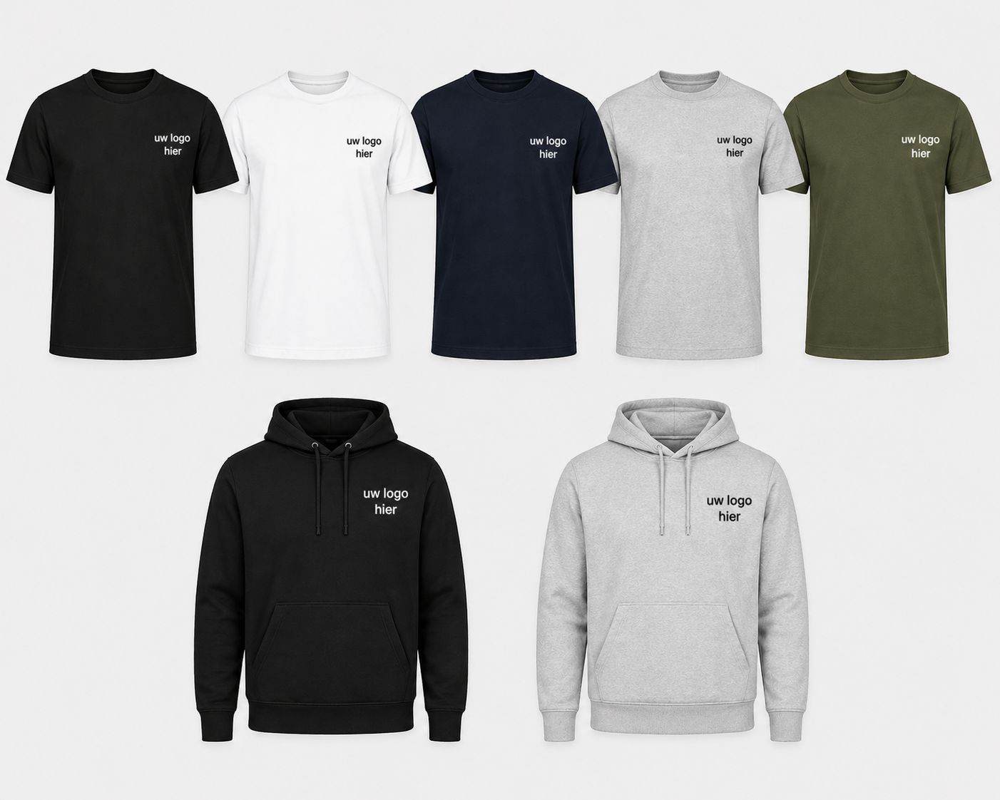 Kledij Pakket – 5 T-shirts &amp; 2 Hoodies met Logo
