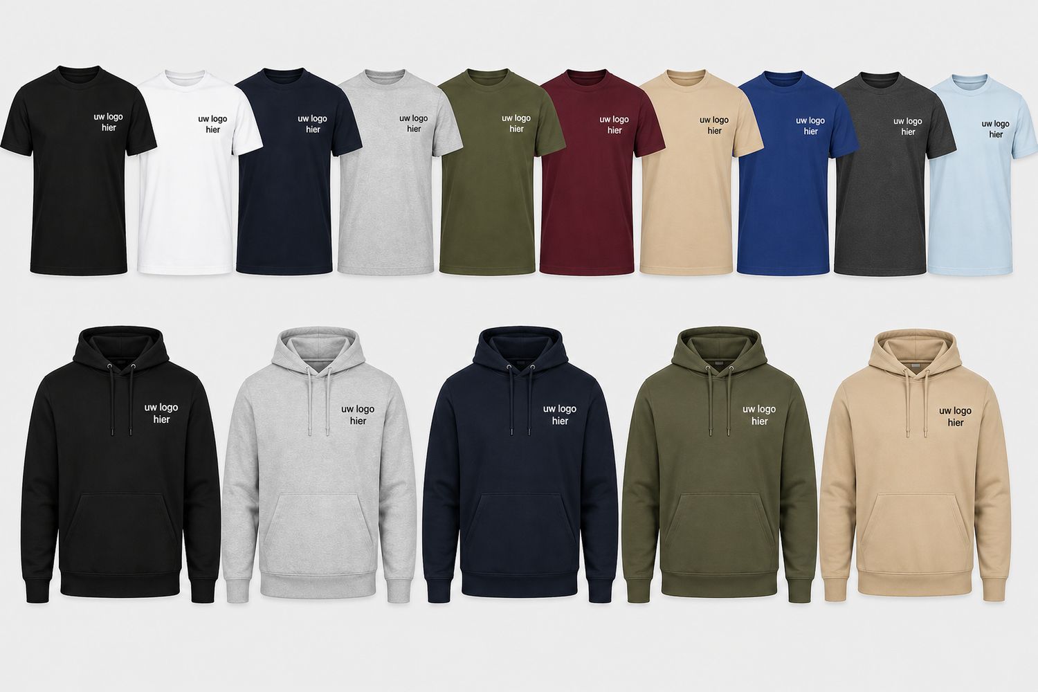 Kledij Pakket – 10 T-shirts &amp; 5 Hoodies met Logo