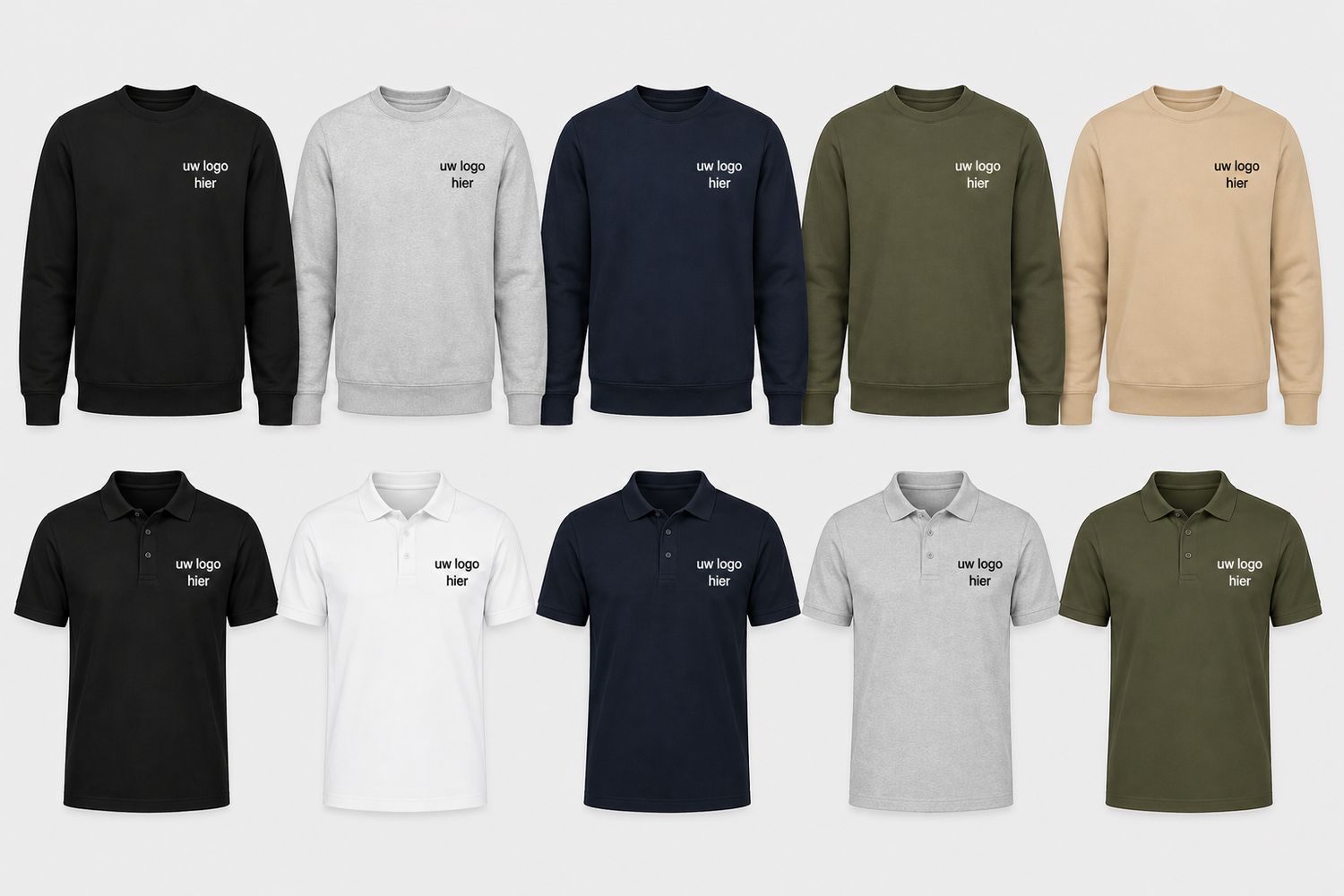 Kledij Pakket – 5 Sweaters &amp; 5 Polo’s met Logo