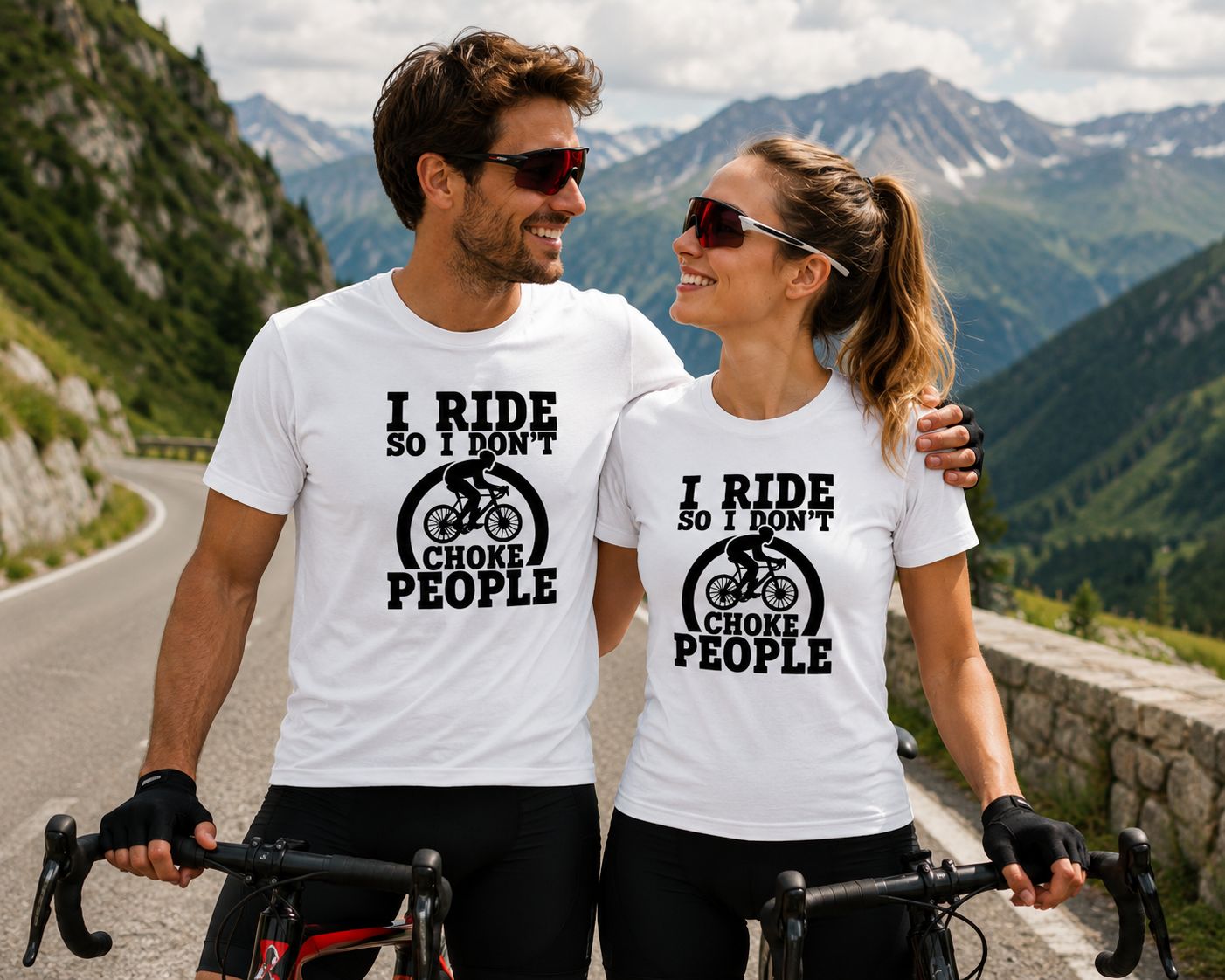 I Ride So I Don't Choke People T-Shirt - Grappige Wielrennen T-Shirt - Leuk Cadeau voor Fietsers