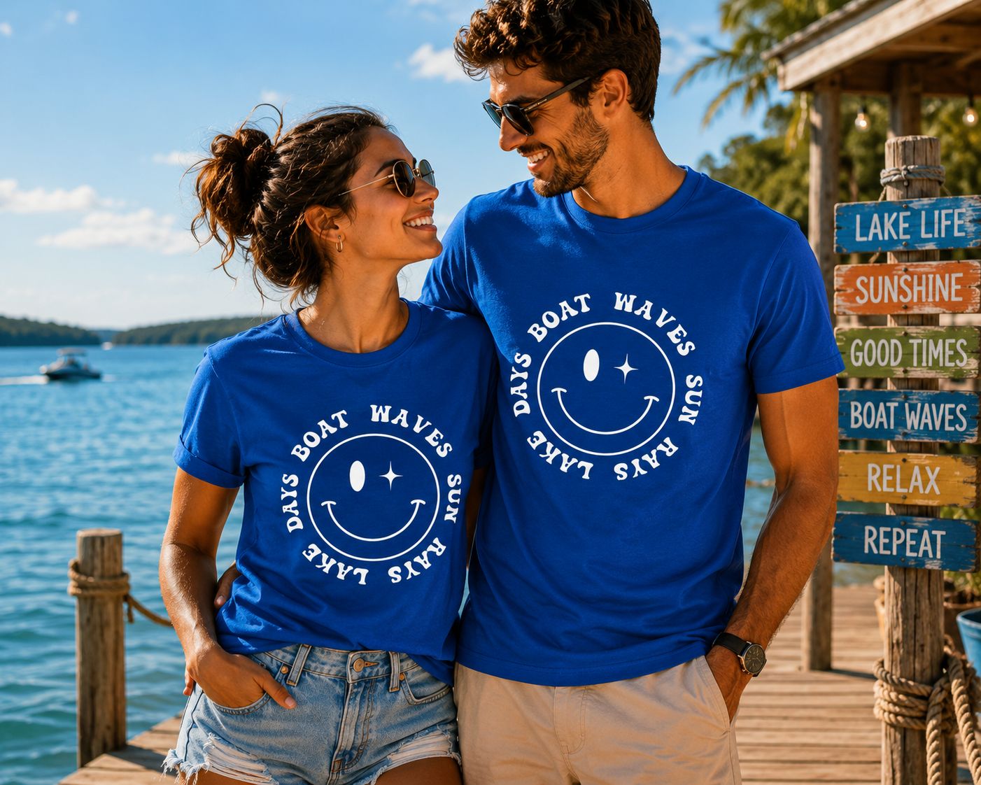 Boat Waves Sun Rays Lake Days T-Shirt - Grappige Zomer T-Shirt - Leuk Cadeau voor Strand- en Meerliefhebbers