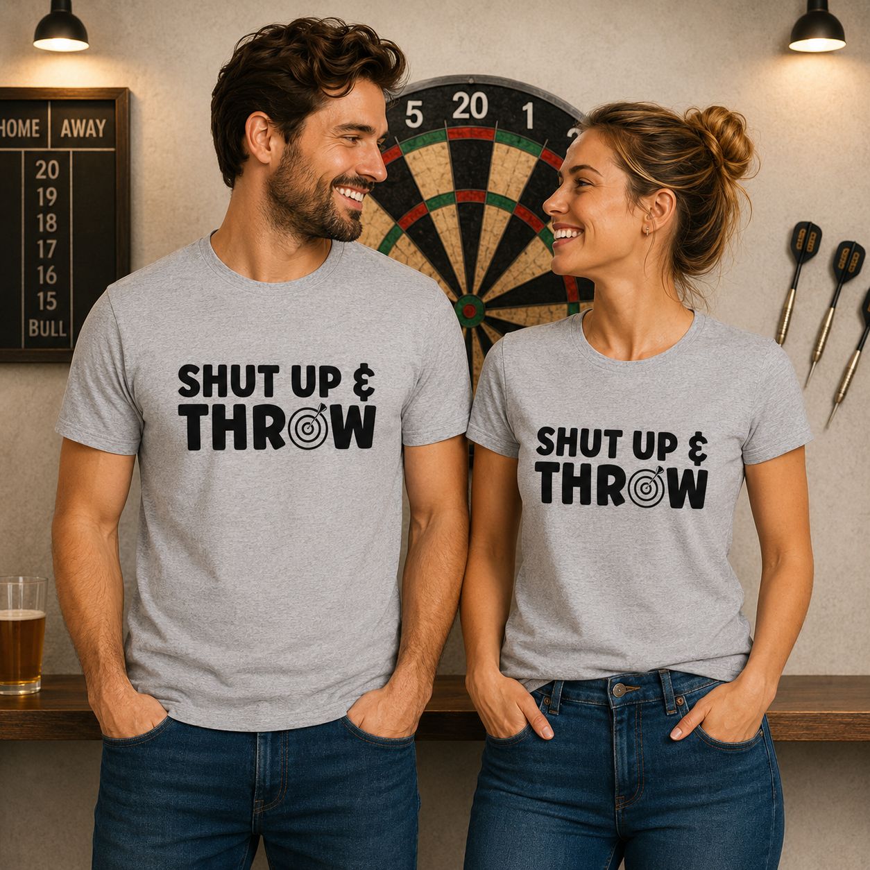 Shut Up And Throw T-Shirt - Grappige Darts T-Shirt - Leuk Cadeau voor Dartsliefhebbers