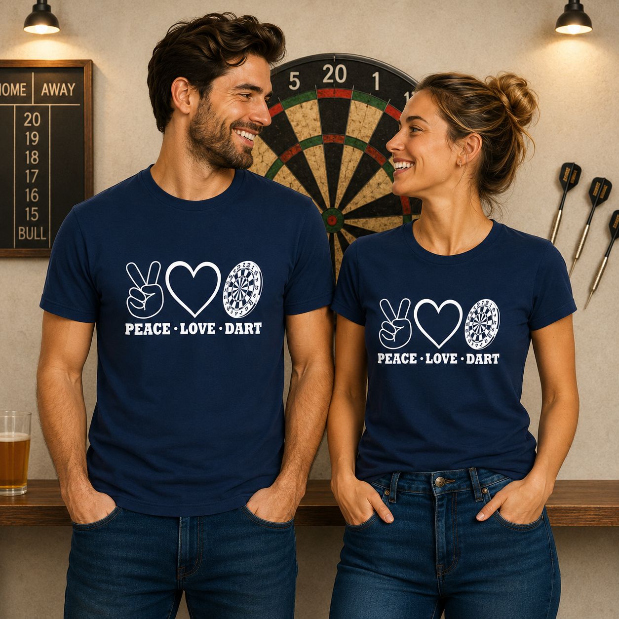 Peace Love Dart T-Shirt - Grappige Darts T-Shirt - Leuk Cadeau voor Dartsliefhebbers