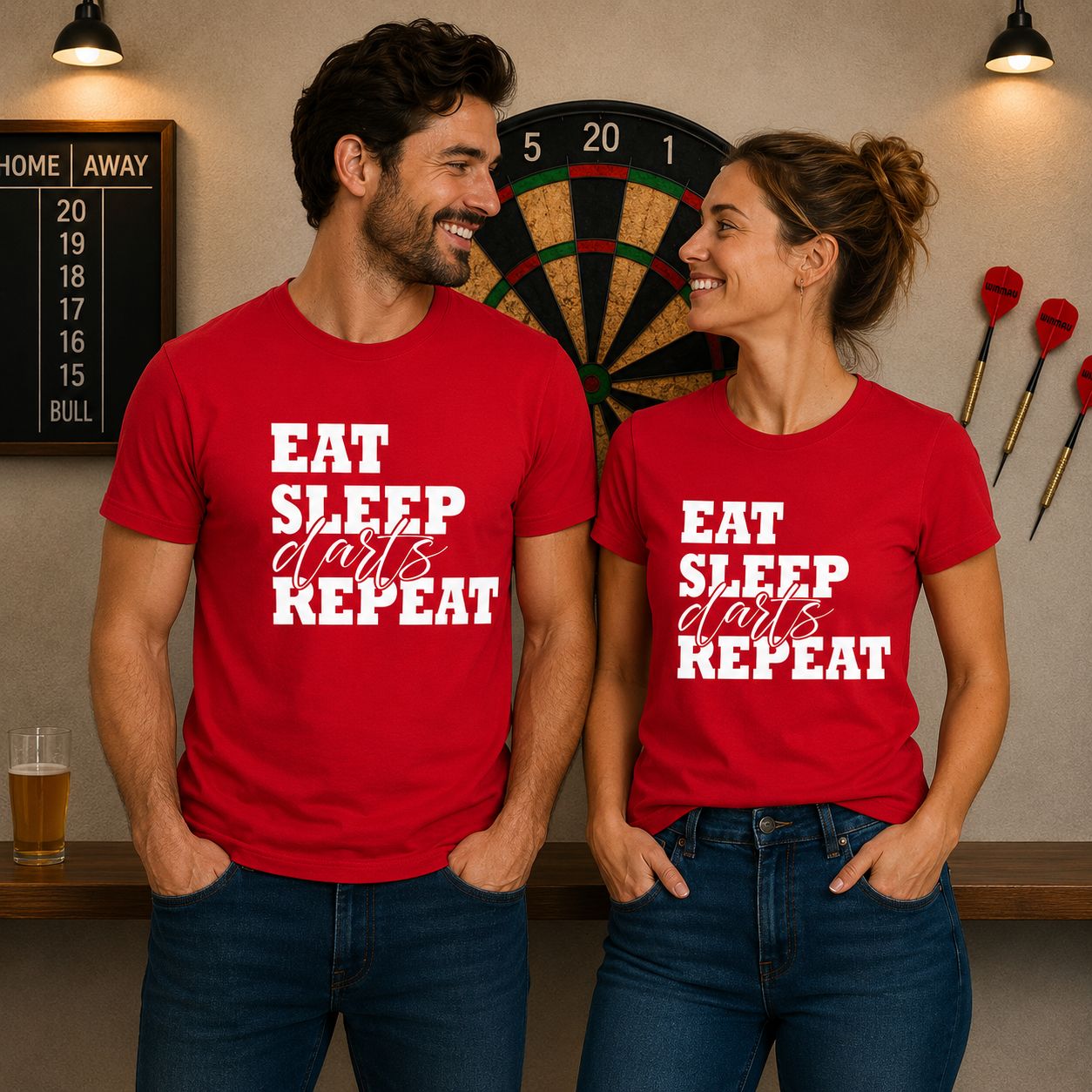 Eat Sleep Darts Repeat T-Shirt - Stoere Darts T-Shirt - Leuk Cadeau voor Dartsliefhebbers