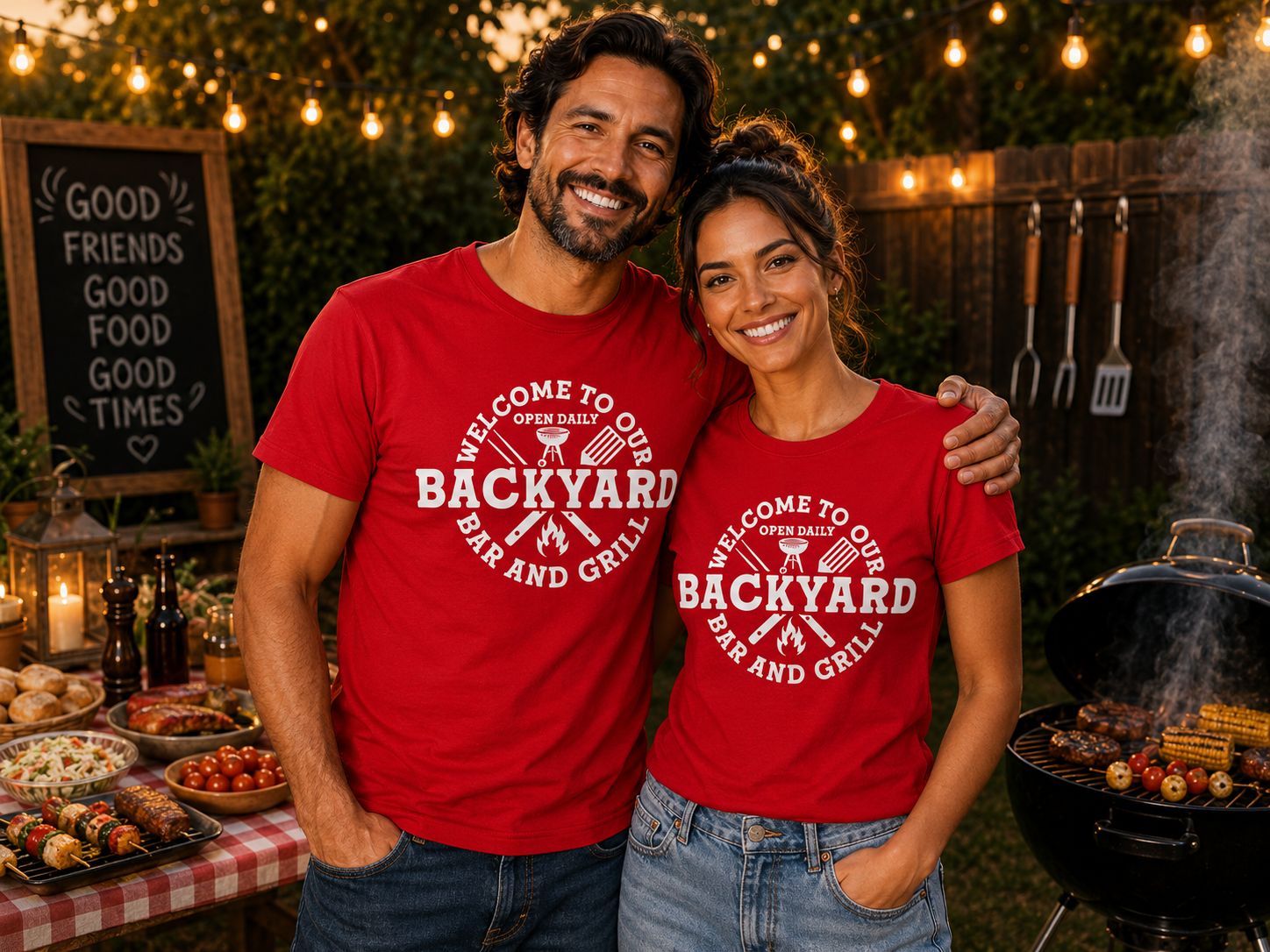 Welcome To Our Backyard Bar And Grill T-Shirt - Grappige BBQ T-Shirt - Origineel Cadeau voor Grillliefhebbers