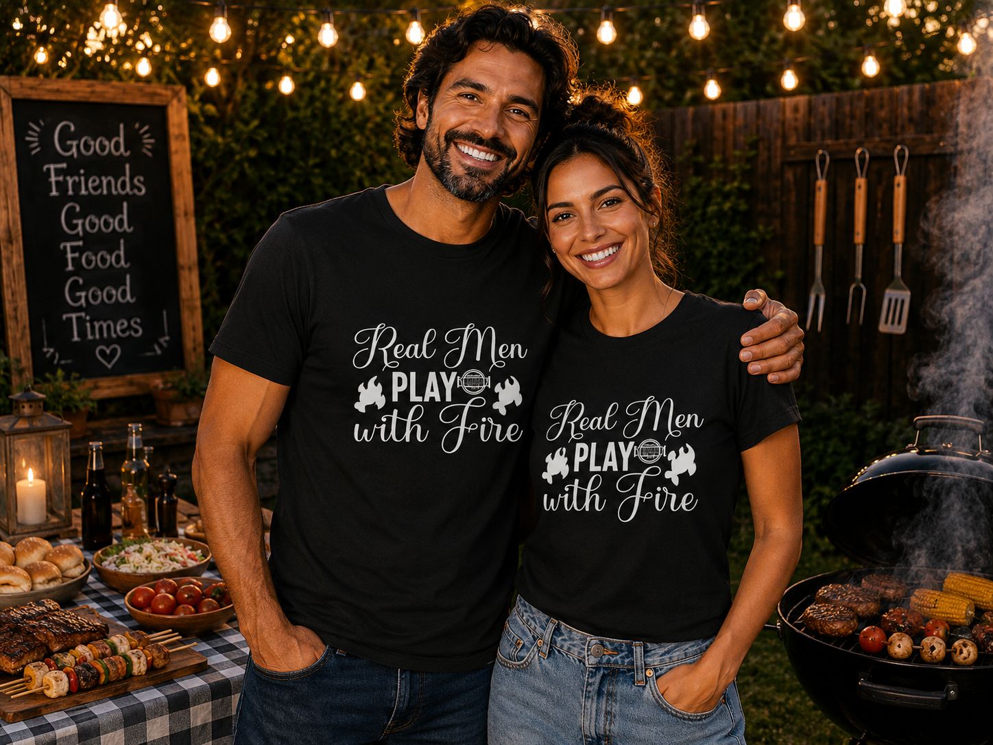 Real Men Play With Fire T-Shirt - Stoere BBQ T-Shirt - Leuk Cadeau voor Grillliefhebbers