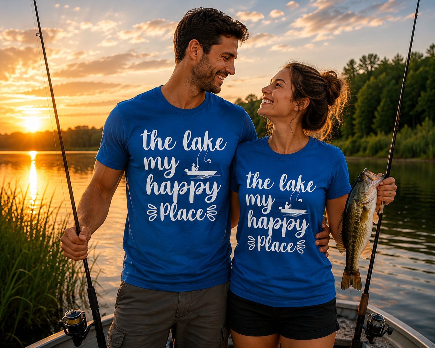The Lake My Happy Place T-Shirt - Grappige Visser T-Shirt - Leuk Cadeau voor Vissers