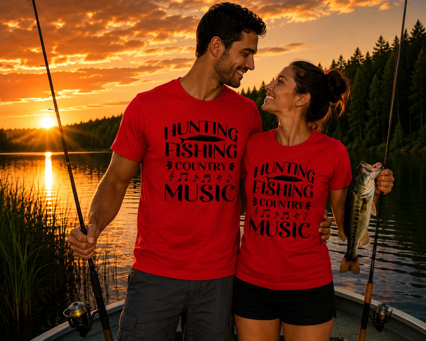 Hunting Fishing Country Music T-Shirt - Stoere Visser T-Shirt - Leuk Cadeau voor Outdoor Liefhebbers