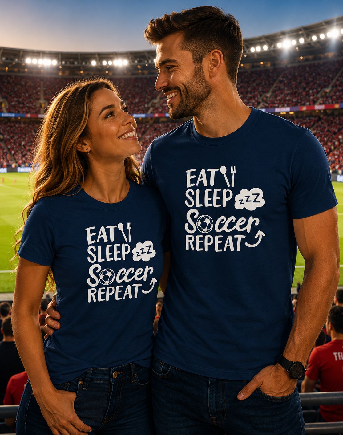 Eat Sleep Soccer Repeat T-Shirt - Stoere Voetbal T-Shirt - Leuk Cadeau voor Voetbalfans