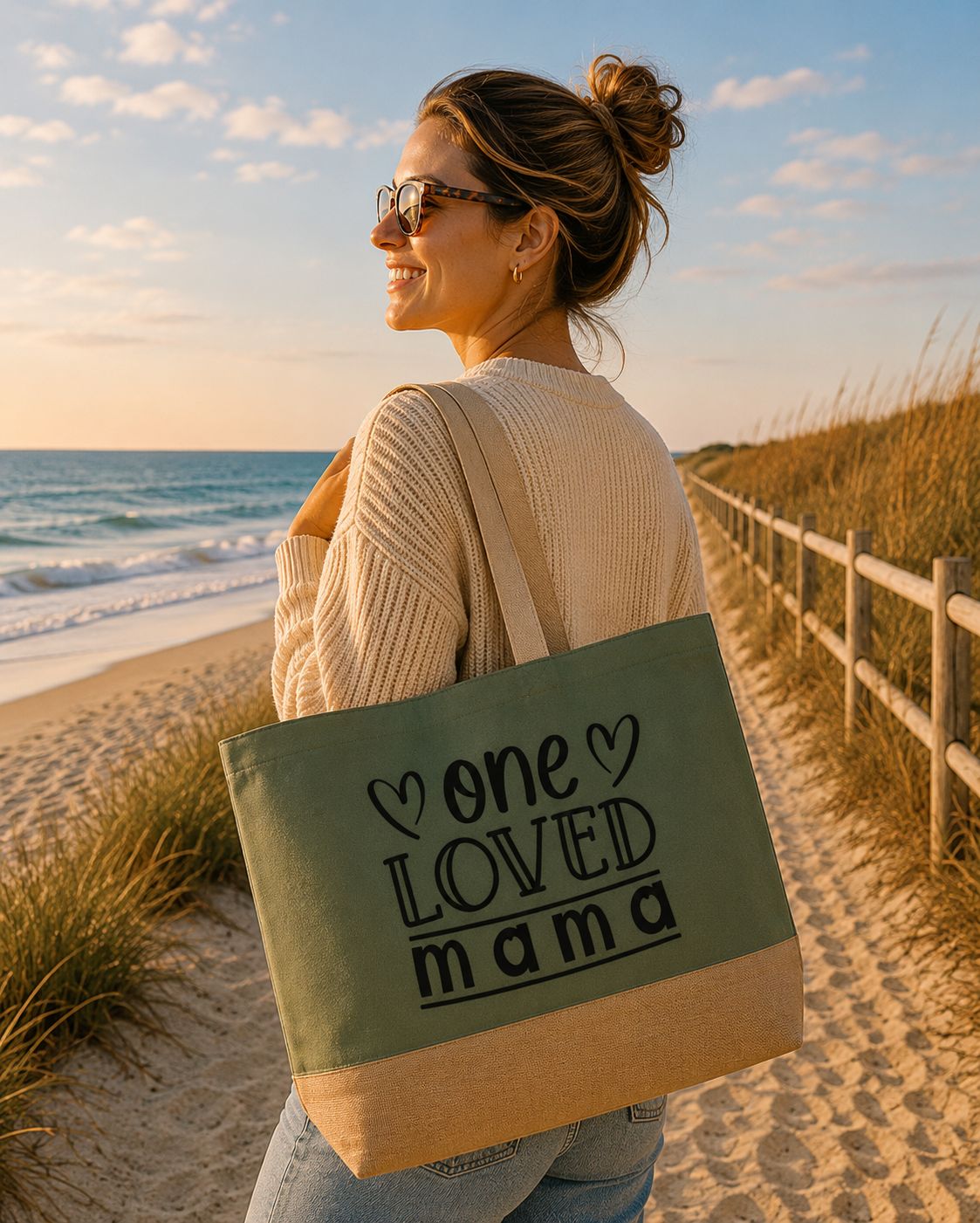 One Loved Mama Strandtas - Liefdevolle Mama Strandtas - Origineel Cadeau voor Mama