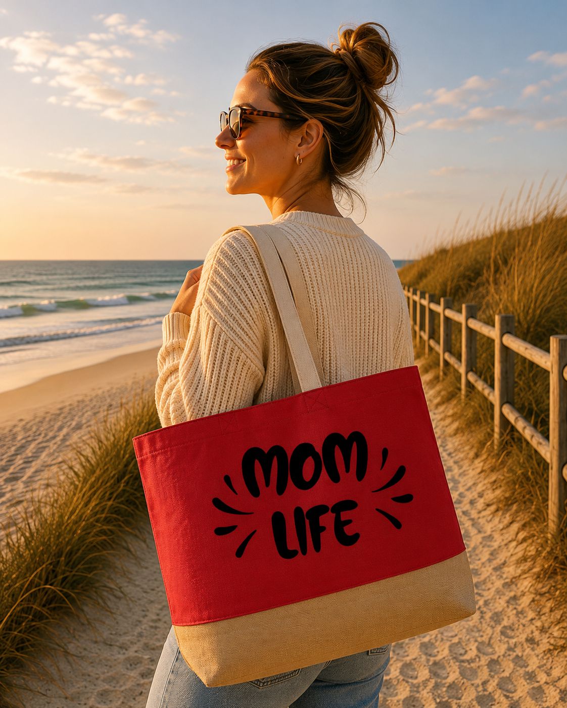 Mom Life Strandtas - Trendy Mama Strandtas - Leuk Cadeau voor Mama