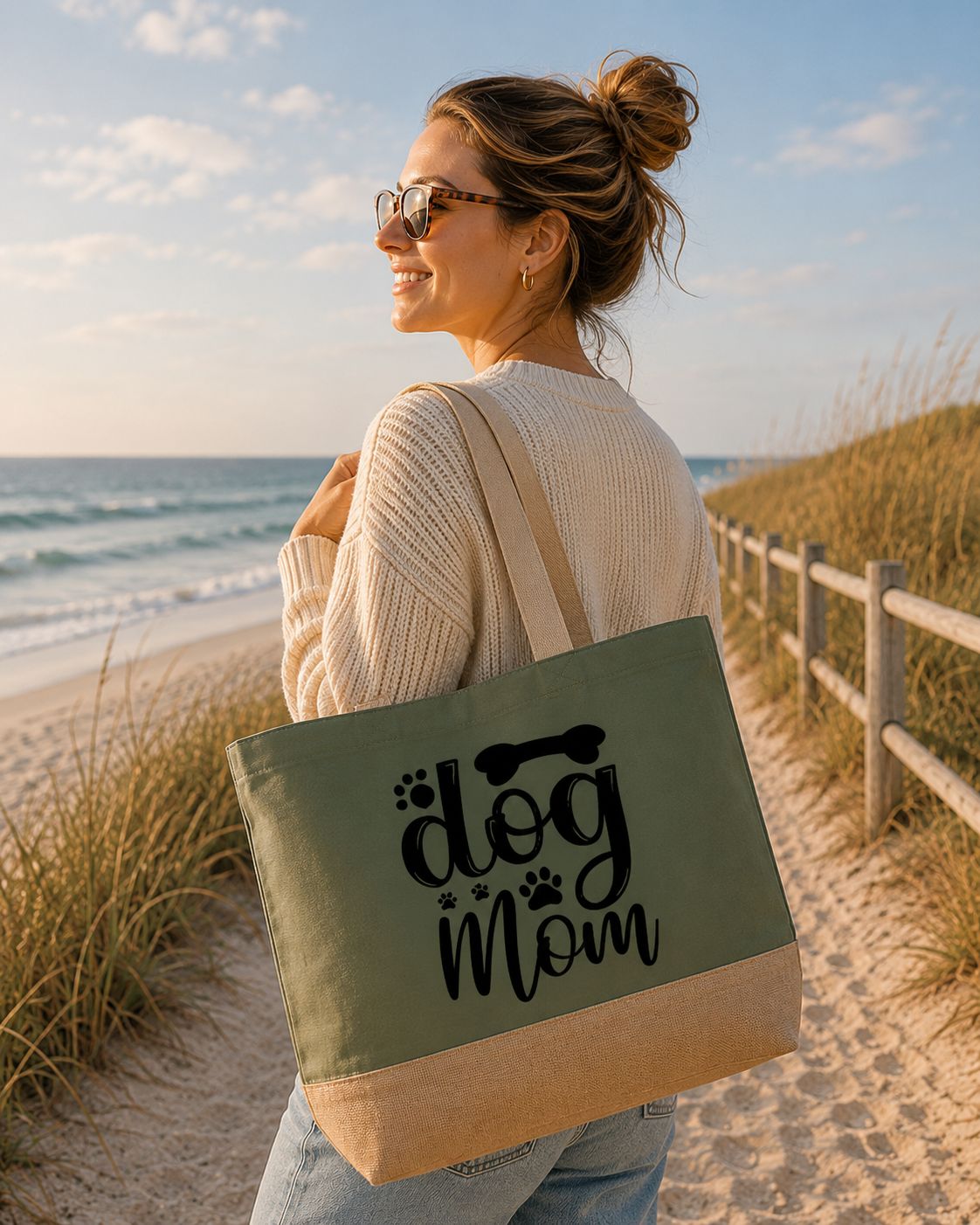 Dog Mom Strandtas - Trendy Strandtas voor Hondenliefhebbers - Leuk Cadeau voor Dog Moms