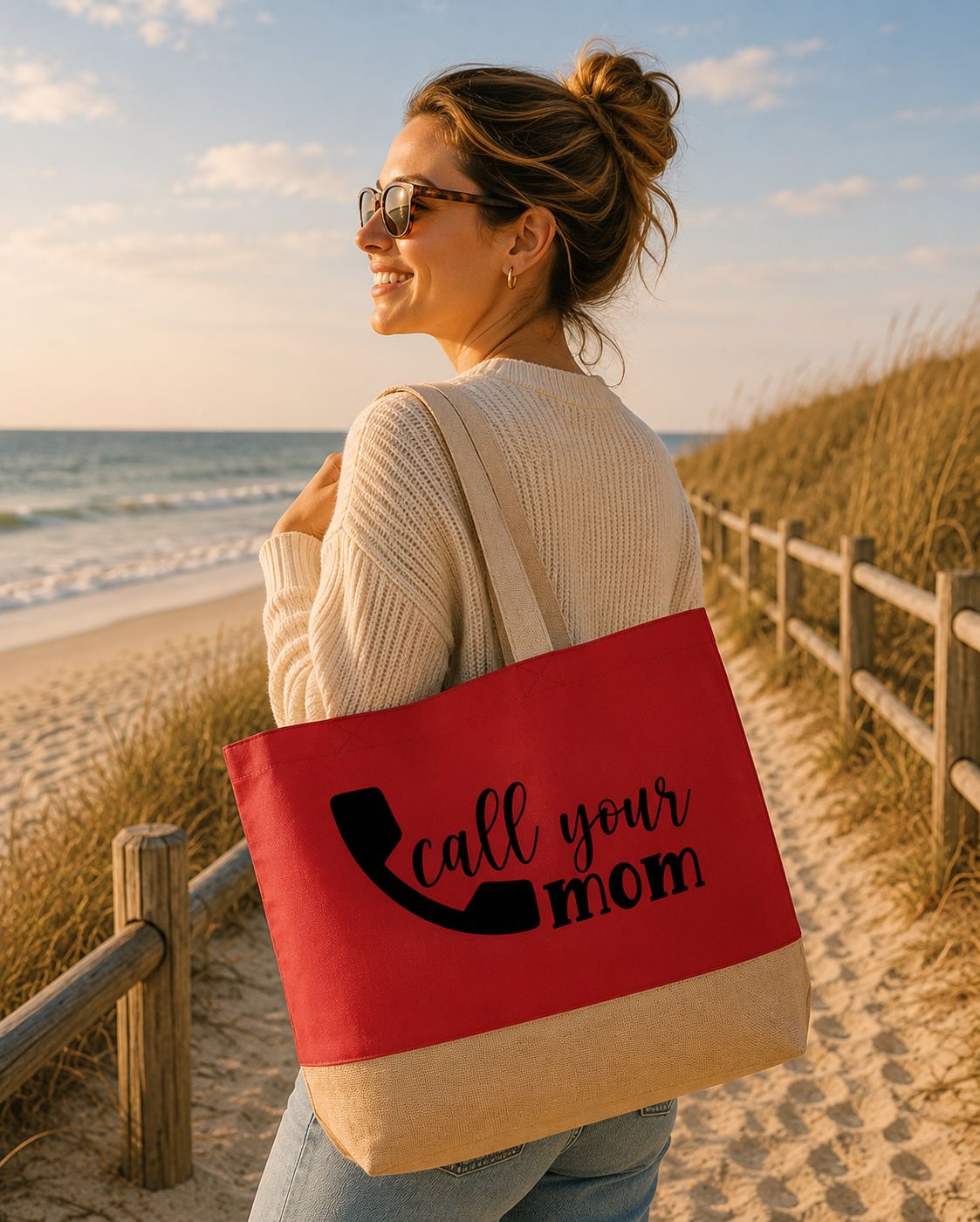 Call Your Mom Strandtas - Trendy Mama Strandtas - Grappig en Liefdevol Cadeau