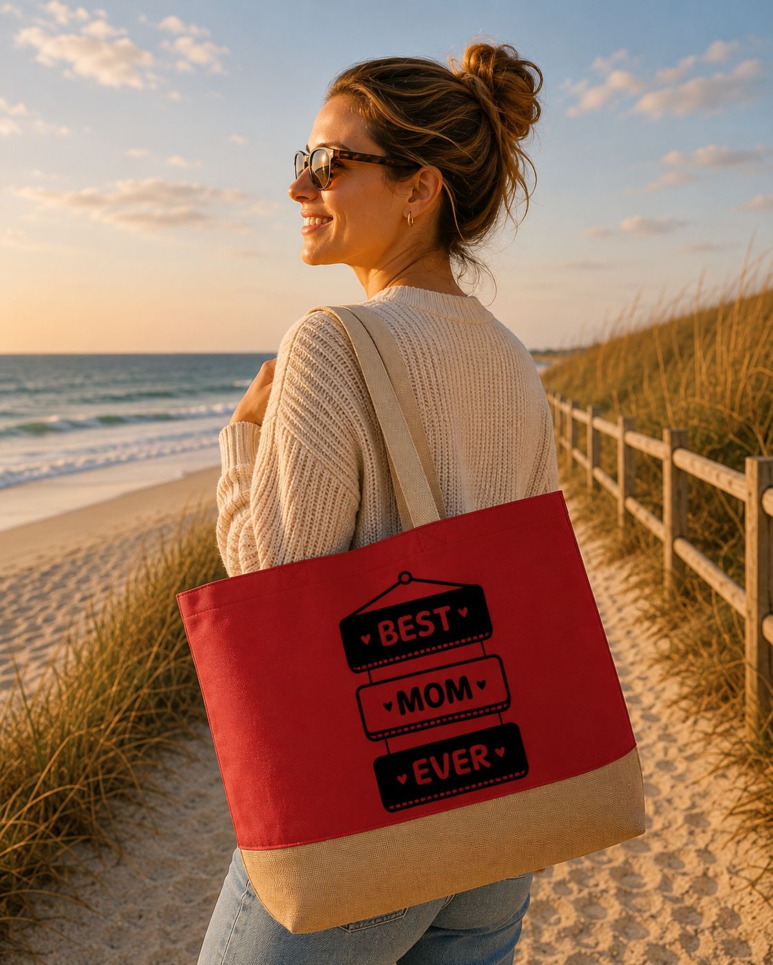 Best Mom Ever Strandtas - Liefdevolle Mama Strandtas - Origineel Cadeau voor Mama