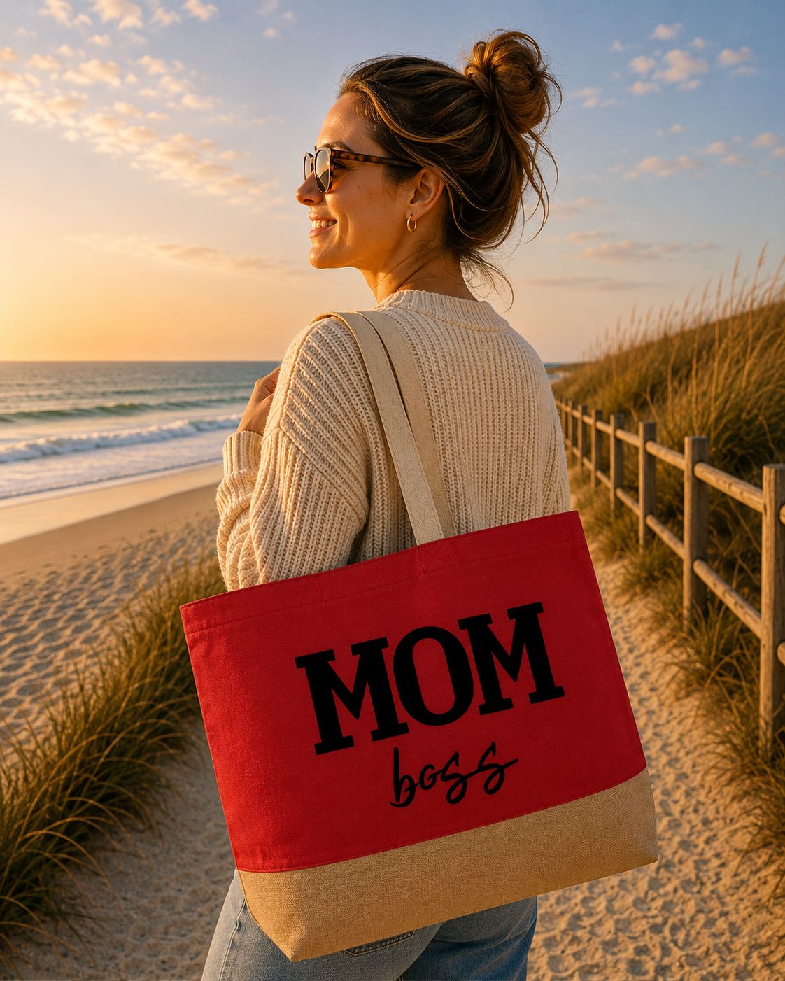Mom Boss Strandtas - Stoere Mama Strandtas - Trendy Cadeau voor Mama
