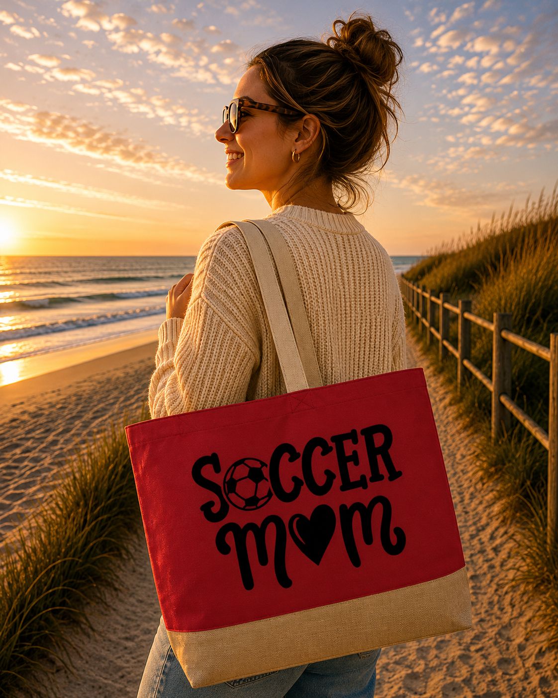 Soccer Mom Strandtas - Sportieve Mama Strandtas - Leuk Cadeau voor Voetbalmama