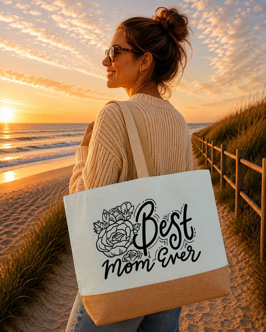 Best Mom Ever Strandtas - Liefdevolle Mama Strandtas - Origineel Cadeau voor Mama