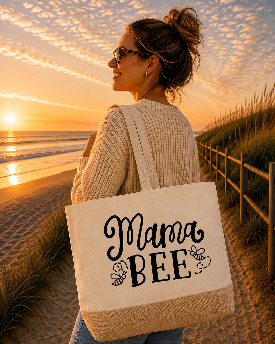 Mama Bee Strandtas - Schattige Mama Strandtas - Leuk Cadeau voor Mama