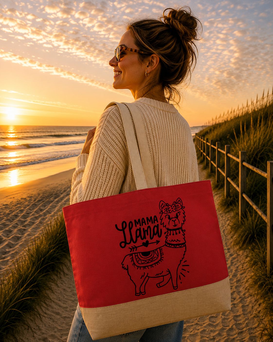 Mama Lama Strandtas - Grappige Mama Strandtas - Leuk Cadeau voor Mama