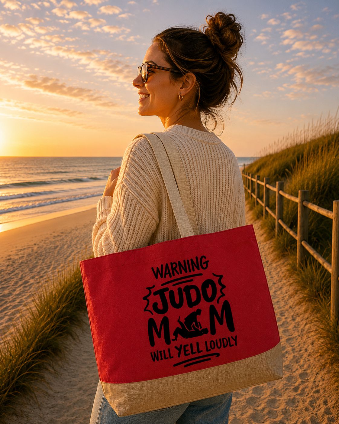 Warning, Judo Mom Will Yell Loudly Strandtas - Grappige Judo Mama Strandtas - Leuk Cadeau voor Sportmama
