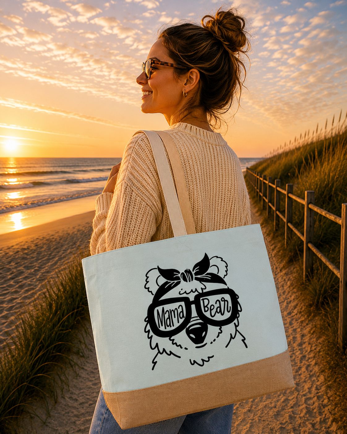 Mama Bear Strandtas - Stoere Mama Strandtas - Liefdevol Cadeau voor Mama