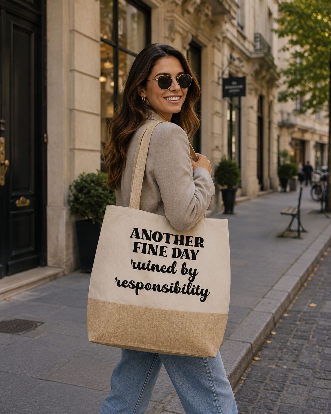 Strandtas “Another Fine Day Ruined By Responsibility” – Grappige Shopper met Sarcastische Quote &amp; Humor