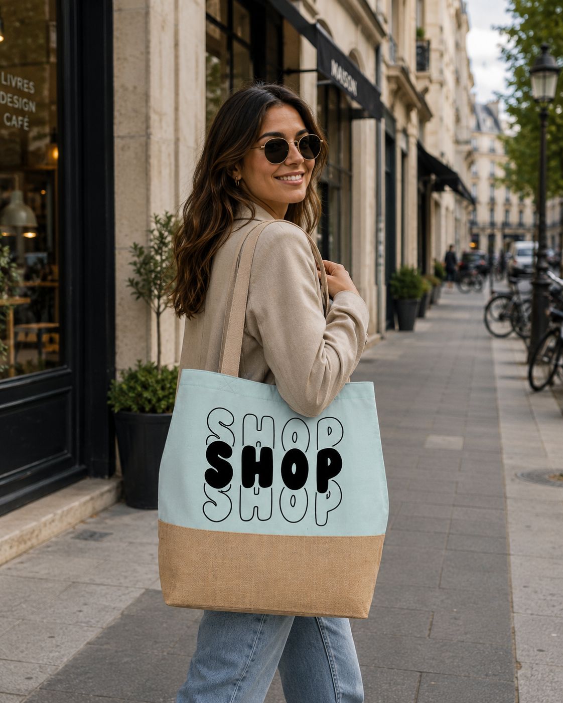 Strandtas “Shop Shop Shop” – Trendy Shopper voor Shopping Lovers, Stranddagen &amp; Dagelijks Gebruik