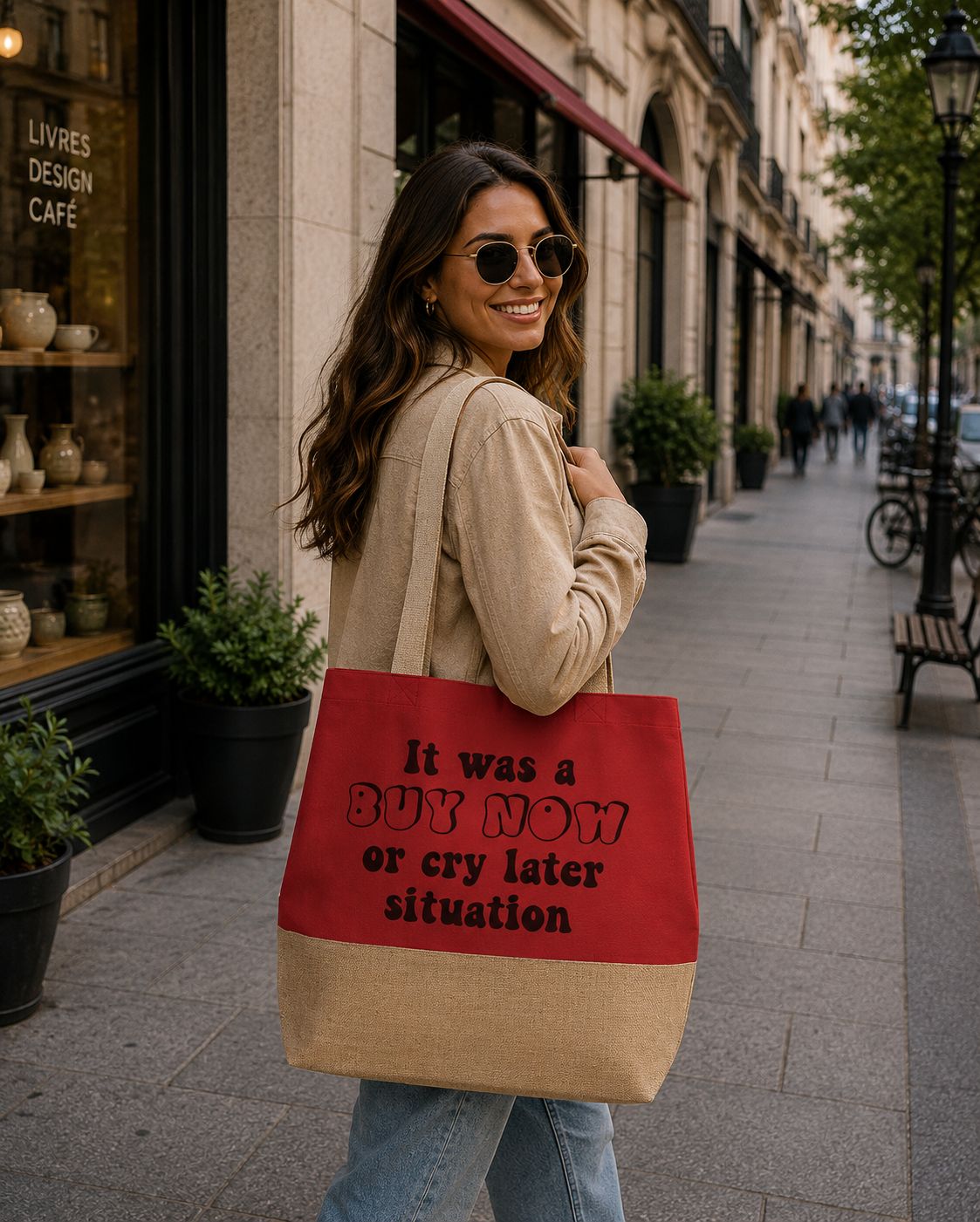 Strandtas “It Was A Buy Now Or Cry Later Situation” – Grappige Shopper voor Shopping Addicts &amp; Koopjesjagers