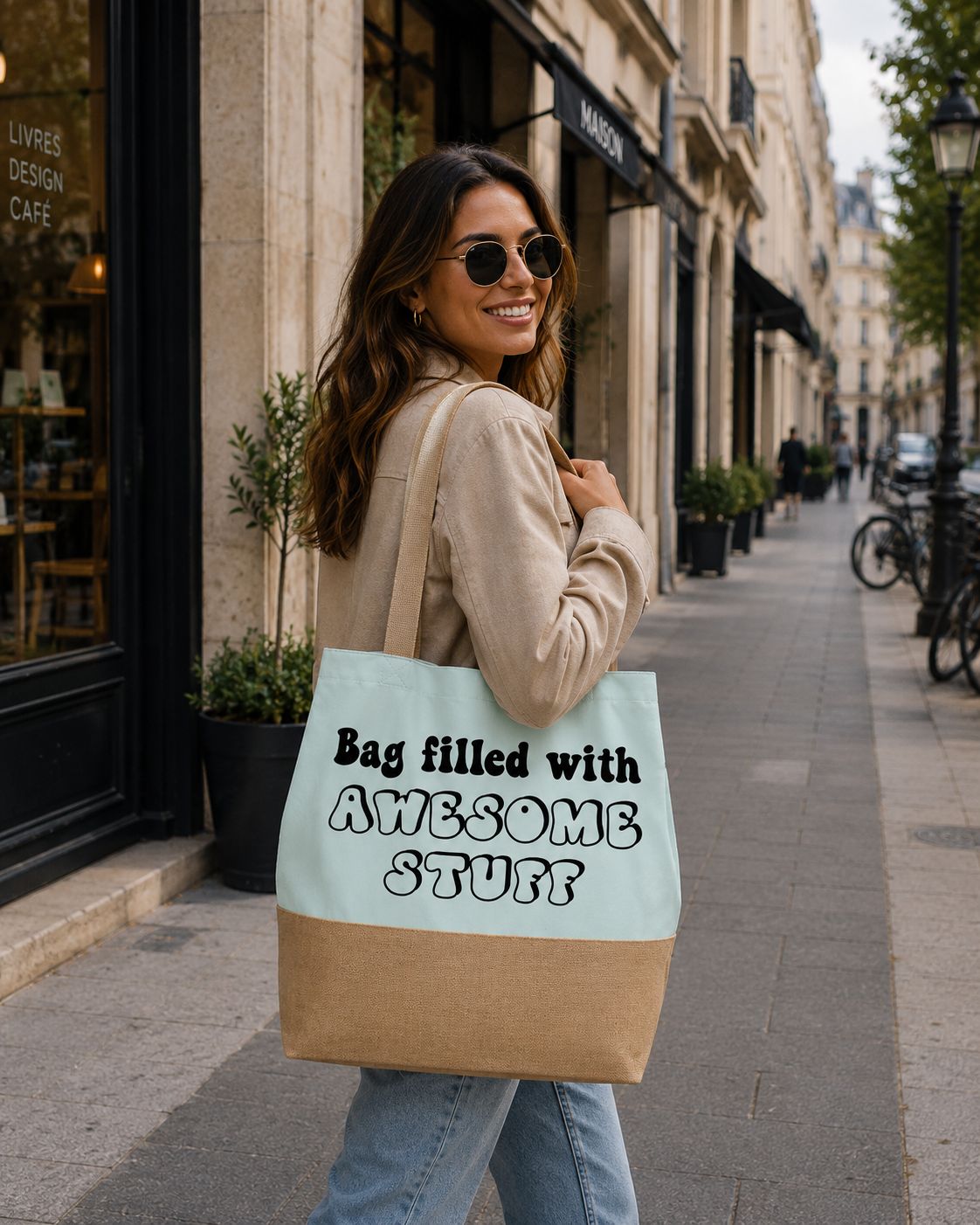 Strandtas “Bag Filled With Awesome Stuff” – Trendy Grote Shopper voor Strand, Shopping &amp; Dagelijks Gebruik