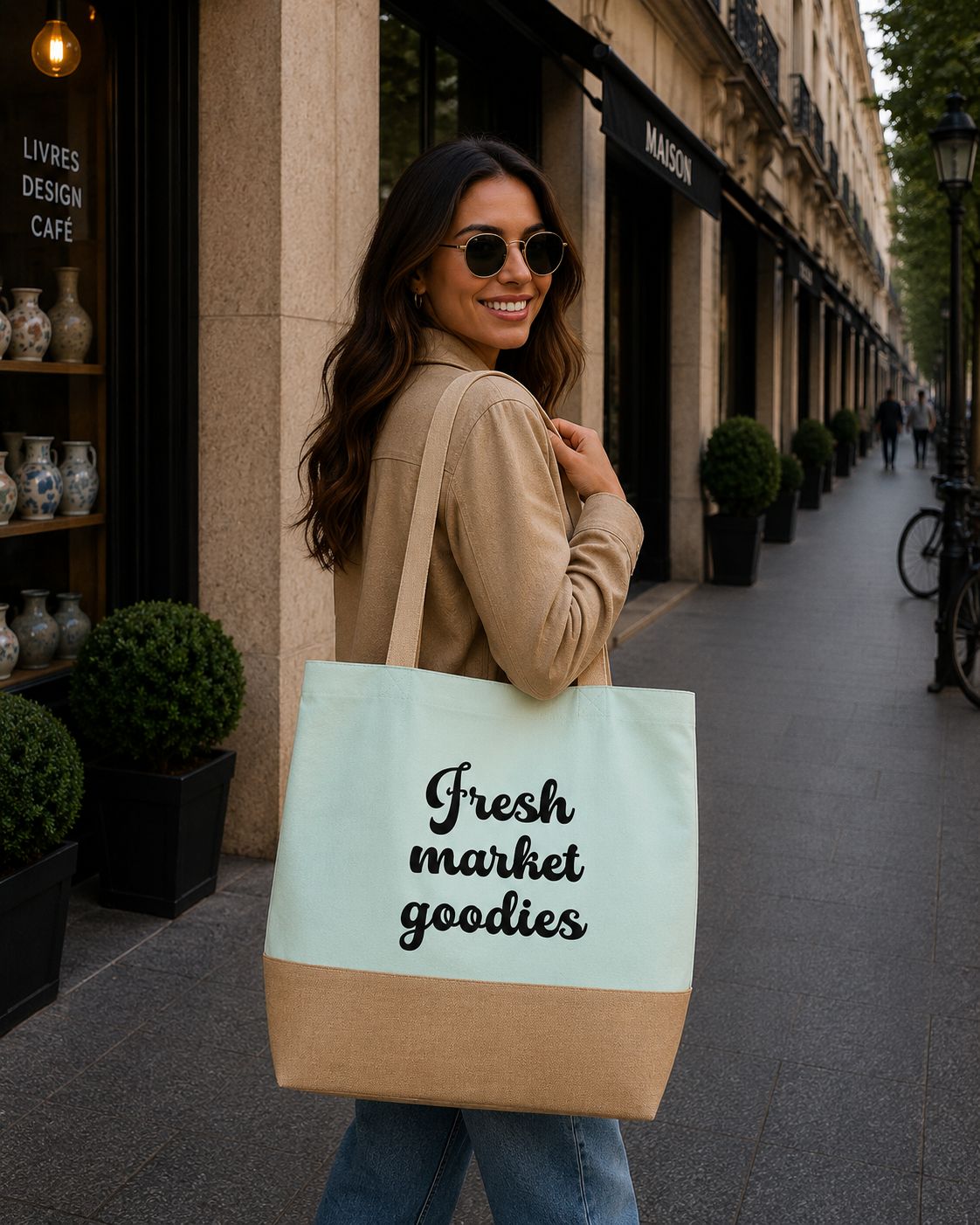Strandtas “Fresh Market Goodies” – Trendy Shopper voor Boodschappen, Marktbezoek &amp; Dagelijks Gebruik