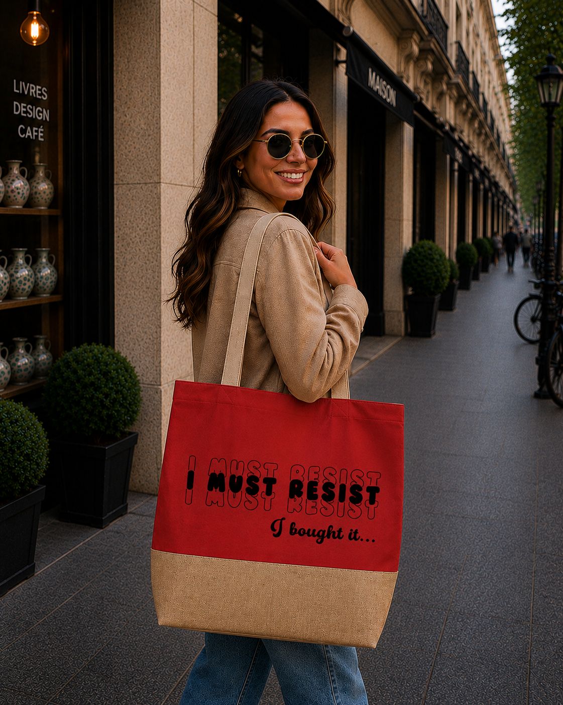 Strandtas “I Must Resist… I Bought It” – Grappige Shopper voor Impulsieve Shopping &amp; Humor Lovers