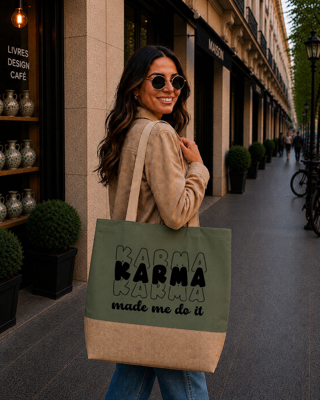 Strandtas “Karma Made Me Do It” – Grappige Shopper met Humor voor Shopping &amp; Dagelijks Gebruik