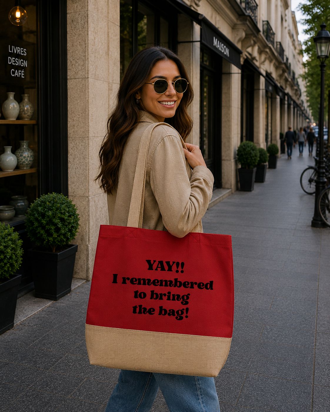 Strandtas “Yay I Remembered To Bring The Bag” – Grappige Herbruikbare Shopper voor Shopping &amp; Dagelijks Gebruik