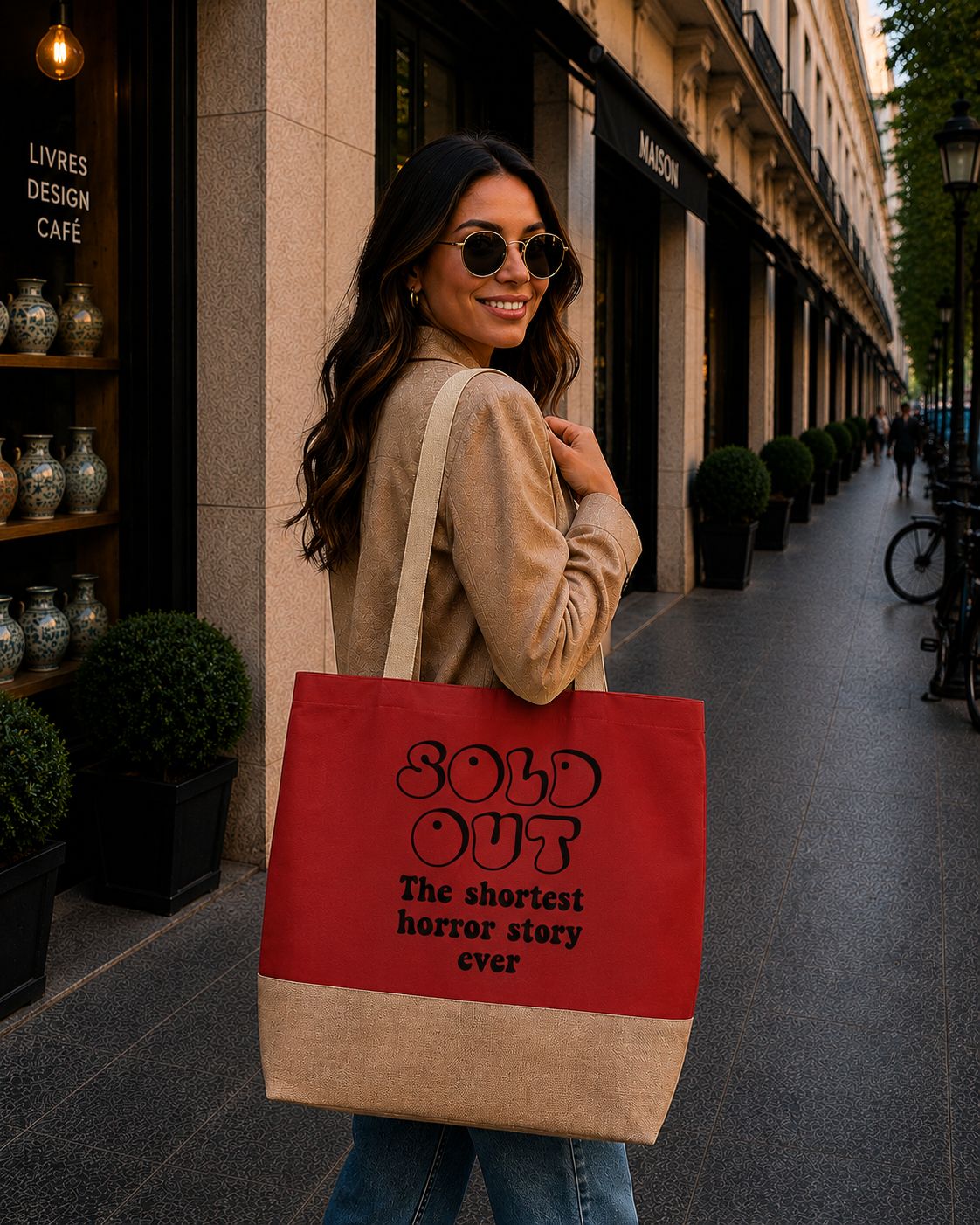 Strandtas “Sold Out – The Shortest Horror Story Ever” – Grappige Shopper voor Shopping Lovers &amp; Fashion Fans