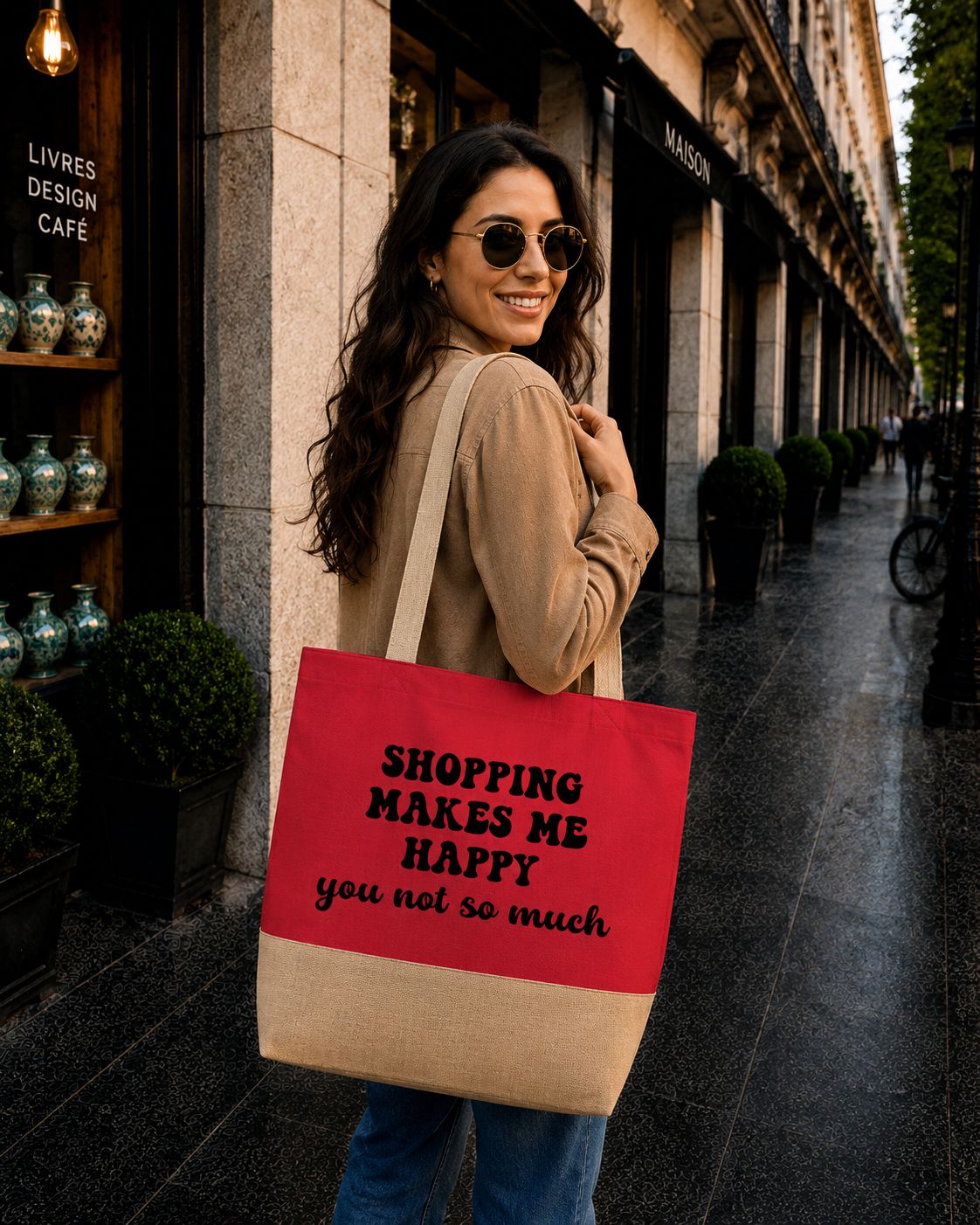 Strandtas “Shopping Makes Me Happy, You Not So Much” – Grappige Shopper met Sarcastische Quote &amp; Humor