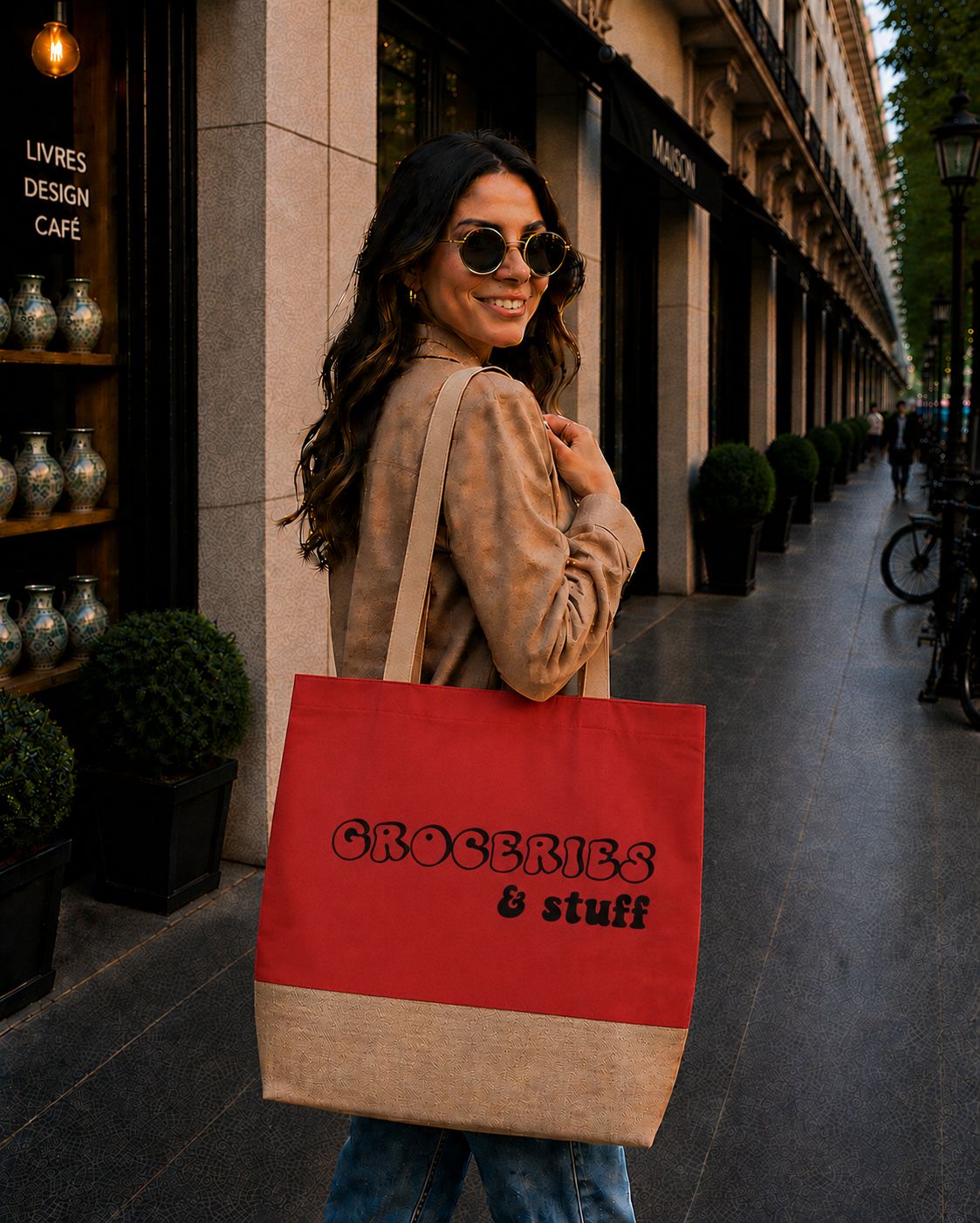 Strandtas “Groceries And Stuff” – Trendy Shopper voor Boodschappen, Markt &amp; Dagelijks Gebruik