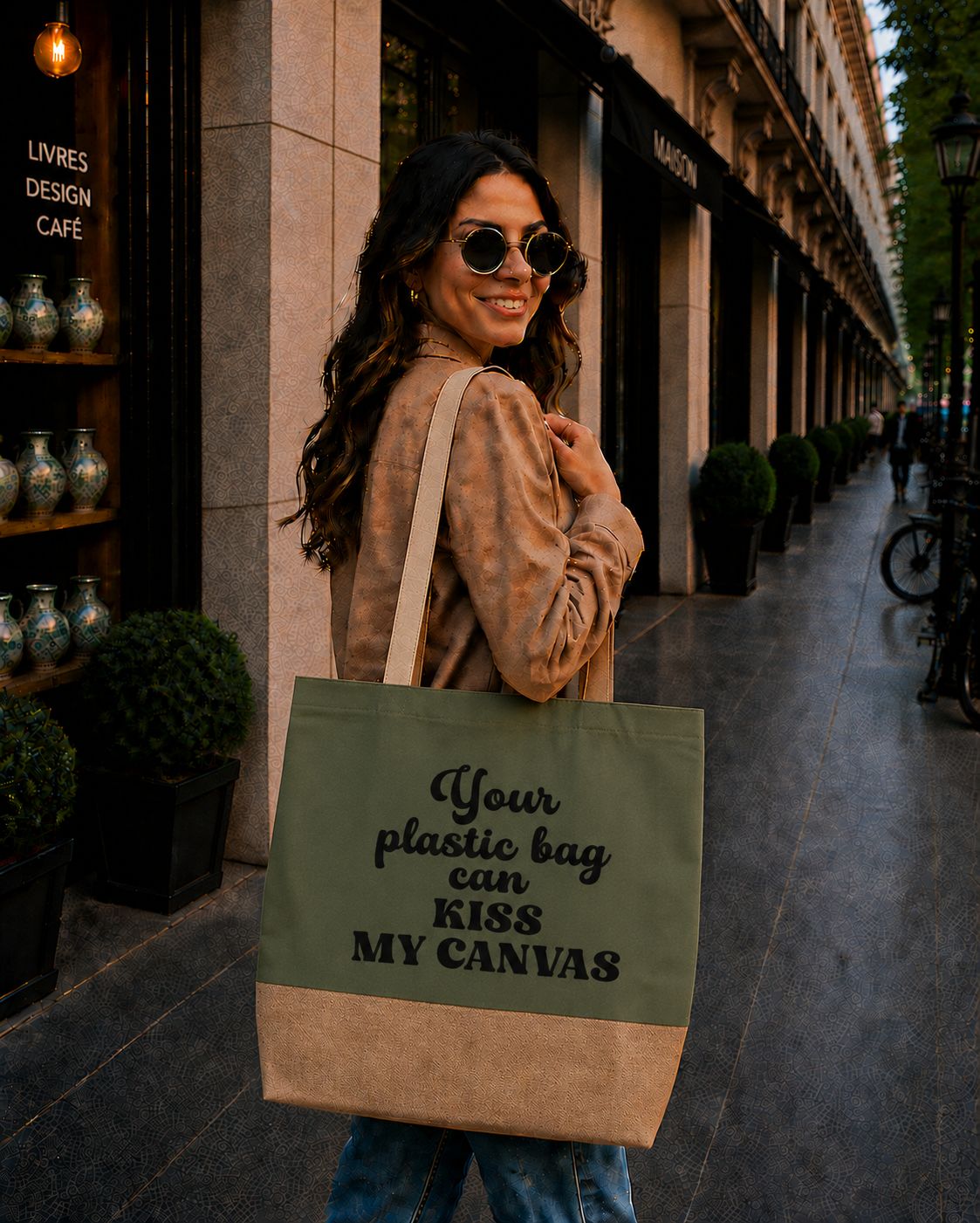 Strandtas “Your Plastic Bag Can Kiss My Canvas” – Grappige Herbruikbare Shopper voor Eco &amp; Shopping Lovers