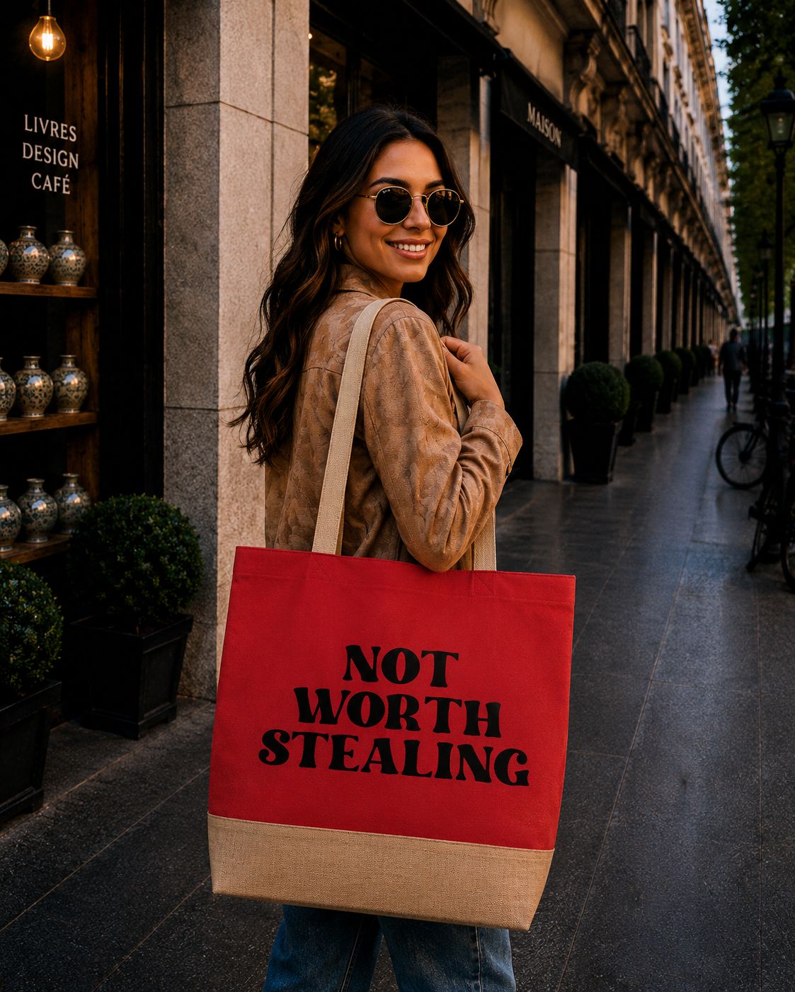 Strandtas “Not Worth Stealing” – Grappige Shopper voor Strand, Vakantie &amp; Dagelijks Gebruik