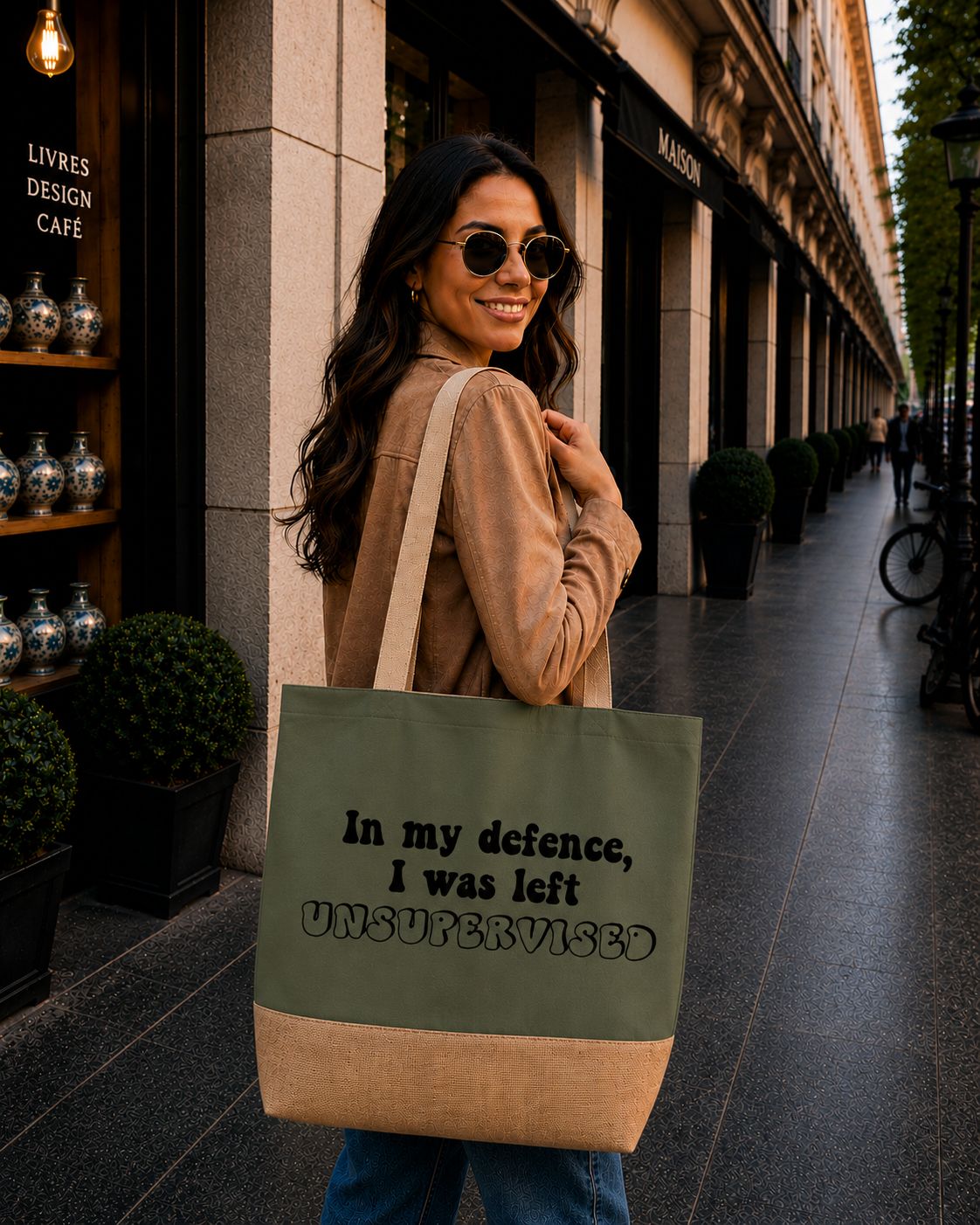 Strandtas “In My Defence I Was Left Unsupervised” – Grappige Shopper met Humor voor Shopping &amp; Dagelijks Gebruik